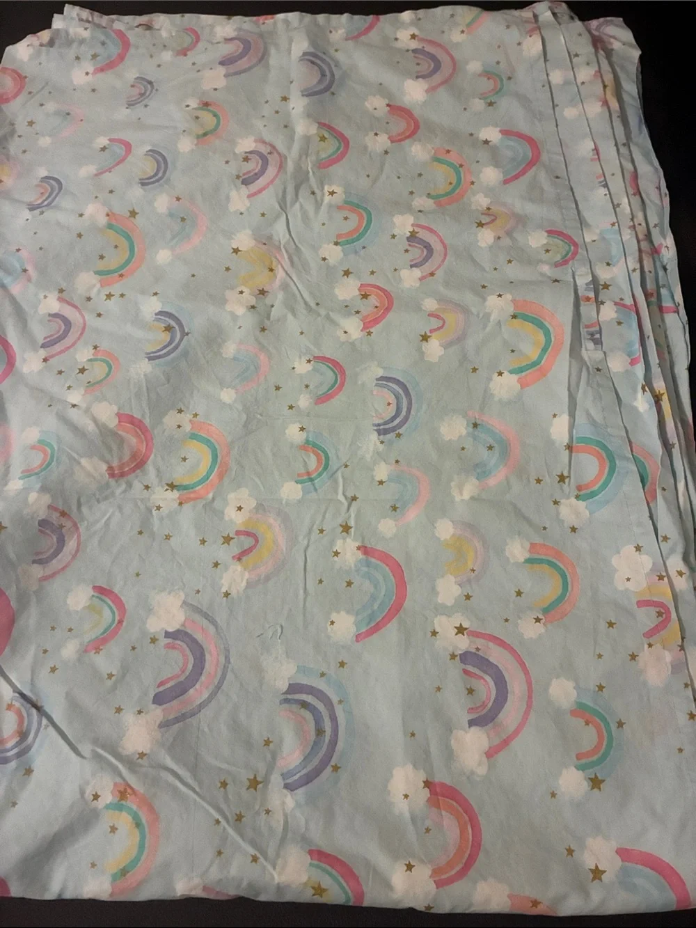 Pottery Barn Kids Pastel Rainbow & Cloud Sheet - Light Blue Size Twin
